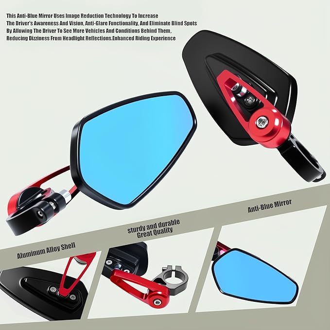 7/8" Motorcycle Mirrors - 22mm Bar End Rear View Mirrors Compatible with Most Yamaha, Kawasaki, Honda Grom, Ducati, Suzuki and More Bike Scooter Street Sport Cruisers