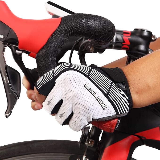 Souke Sports Cycling Bike Gloves - Padded Half Finger Bicycle Gloves with Shock-Absorbing, Anti-Slip, Breathable MTB & Road Biking Features for Men & Women