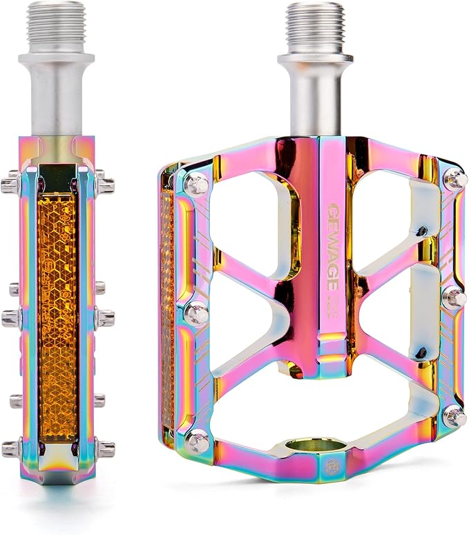 Mountain Bike Pedals - 3 Bearings Bicycle Pedals with Reflectors - 9/16” CNC Machined Flat Pedals with Removable Anti-Skid Nails for Road Mountain BMX MTB Bike