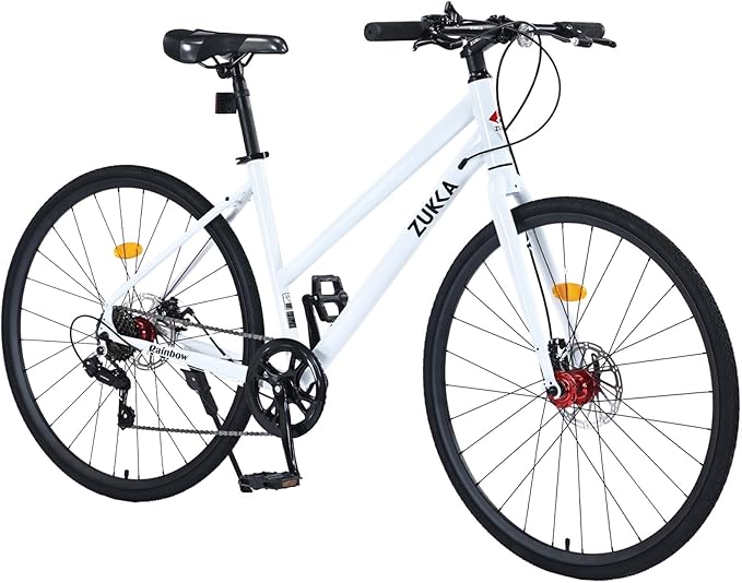 7 Speed Hybrid Road Bike for Men & Women, 700x32C City Commuter Bicycle with Disc Brakes, Steel Frame, Ideal for Outdoor & Fitness Cycling