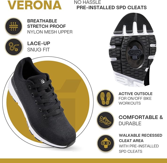 Tommaso Men's Indoor Cycling Shoes – SPD Compatible – Pre-Installed Cleats – Road, Gravel & Spin Bike Shoes – Walkable Design