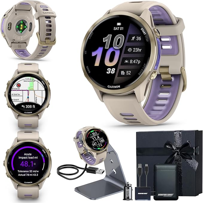 Garmin Forerunner 970 GPS Running Smartwatch, French Gray | Premium Training & Recovery, Sleep Coach, Heart Rate, Download Music, Up to 15 Day Battery | Signature Series Gift Bundle