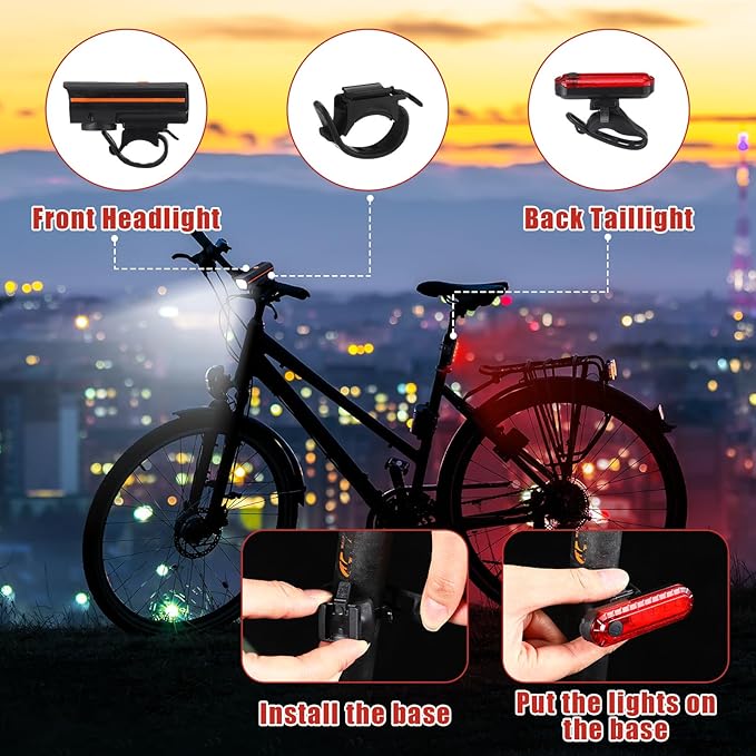 Hanaive 4 Sets Bright LED Bike Light Set USB Rechargeable Bicycle Front Headlight Back Taillight Waterproof Bicycle Light Cycling Accessories for Men Women Night Road Mountain Riding