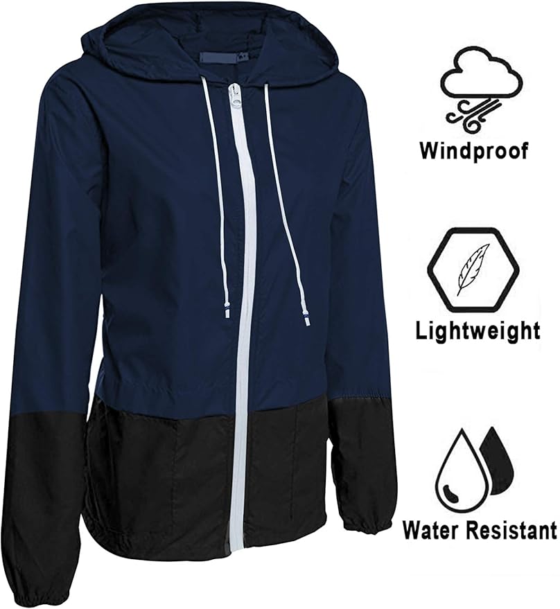 Avoogue Raincoat Women Lightweight Waterproof Rain Jackets Packable Outdoor Hooded Windbreaker