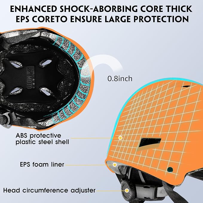 Skateboard Helmet for Adults - Adjustable Certified Safety Adults Helmet for Skateboarding Bike Bicycle Scooter Cycling Skate Skating Multisport Helmets for Women Men Boys Girls Kids Youth