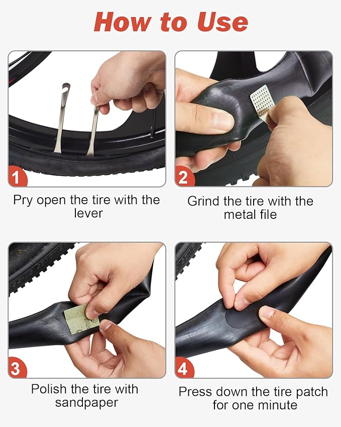 Zacro Bike Tire Repair Kit, Bike Tube Patch Kit with Stainless Steel Tire Levers, 24 PCS Bike Tube Patches,Metal Rasp, Bike Patch Kit for Mountain and Road Bike