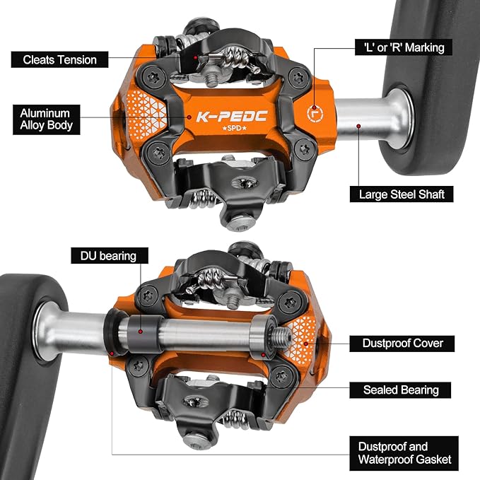 Compatible Clipless MTB Mountain Bike Pedal Dual Sided Lightweight Aluminum 9/16″ Platform Bicycle Pedals with Cleats for Road