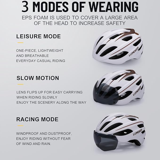 Lumdeer RC1 Bike Helmet for Adults - Superior 24 Airflow Road Cycling Bicycle Helmet Lightweight, USB Rechargeable Light, Ajustable Dial &Strap, Magnetic Goggles or Visor