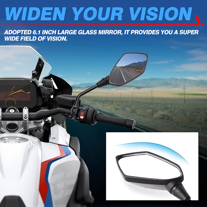 MICTUNING Universal Hawk-eye Motorcycle Convex Rear View Mirror - with 10mm Bolt, Handle Bar Mount Clamp Compatible with Cruiser, Suzuki, Honda, Victory and More