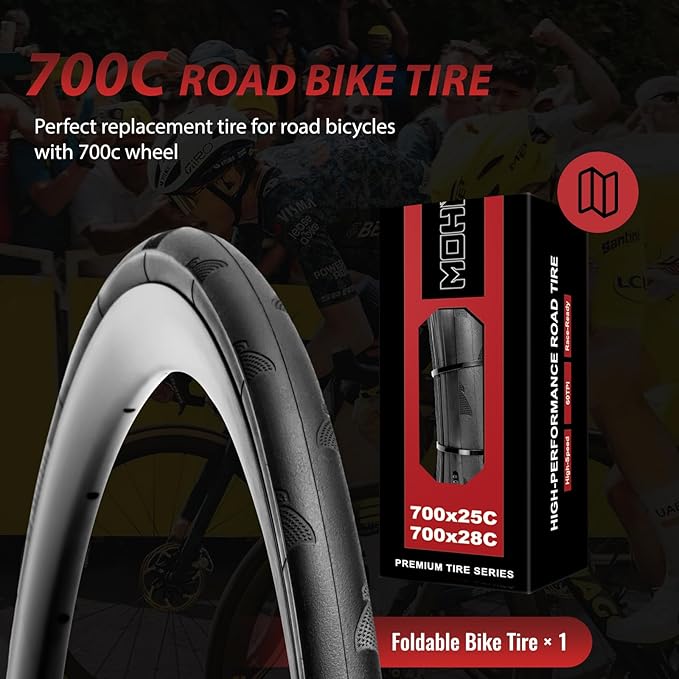MOHEGIA 700C Road Bike Tire: 700x25C/700x28C Foldable 60 TPI Bicycle Tires Replacement for Cycle Race Road Touring Bike