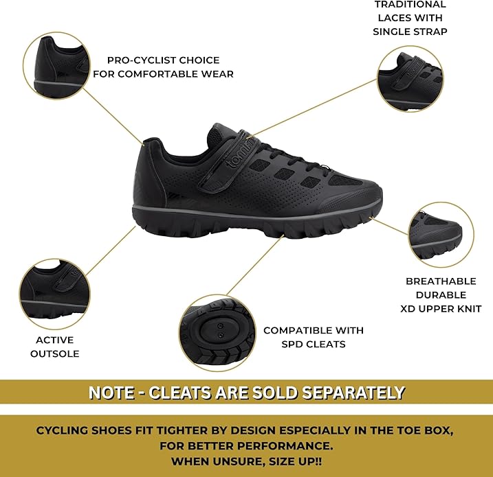 Tommaso Mens Cycling Shoes – SPD Compatible Outdoor, MTB, Gravel & Mountain Bike Shoes – Walkable Design – Cleats Not Included