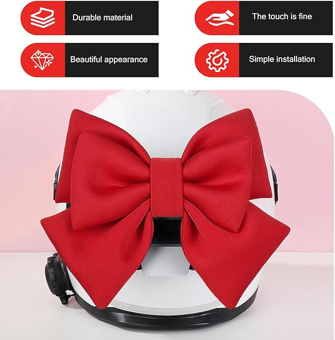 Motorcycle Helmet Decoration, Removable Oversized Bow Helmet Accessories, Self-Adhesive Cute Fashion Ornament, Universal Ski Bike Motorcycle Hat Modification Patche (Red)