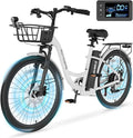 350W Electric Bike for Adults, 20MPH 7-Speed Commuter Ebike with 36V 10.4Ah Battery, Aluminum Frame, Front Suspension, Dual Disc Brakes, E Bicycle with Basket & Rear Rack, 330 lbs Load