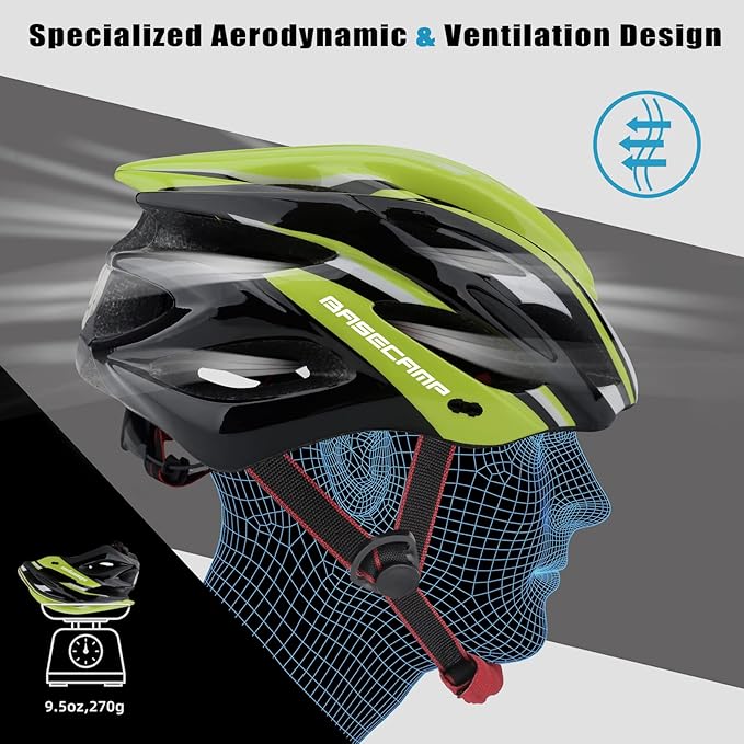 Basecamp Bike Helmet for Women Men with LED Safety Light Removable Sun Visor Lightweight Bicycle Helmet Adjustable Breathable Mountain & Road Cycling Helmets for Adult