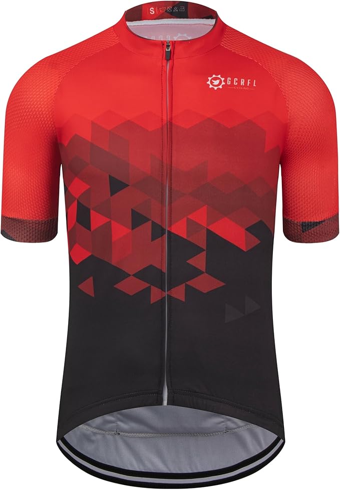GCRFL Men's Cycling Jersey Short Sleeve Biking Shirt with 3 Rear Pockets + Zipper Pocket Breathable Quick Dry Bicycle Jersey