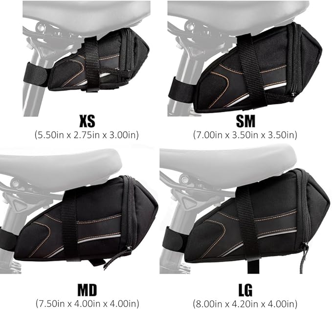 BV Strap-On Bike Bag with Reflective Material - Saddle Bag with Seperate Divider for Small Items for All Your Essentials - Bike Pouch with Taillight Hanger for Maximum Safety