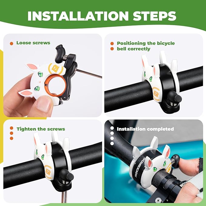 ROCKBROS Bike Bell Aluminum Alloy Bicycle Bell Mountain Bike Bells for Kids Adults with Loud Sound and Fit for 0.87-1in/22-25.4mm Bicycle Handlebars