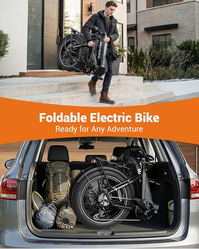 Heybike Ranger Foldable Electric Bike for Adults, 1200W/1800W Peak Motor, 28/32MPH E Bike, 55/90 Miles Range, 20"x4.0" Fat Tire Ebike with Removable Battery, Hydraulic Brakes for Snow, Beach,Commuting