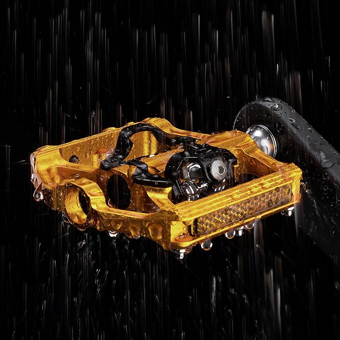 Mountain Bike Pedals with Reflector- Dual Function Plat & Clipless Pedals, Bicycle Pedal 9/16”Compatible with SPD - 3 Sealed Bearings Bicycle Platform Mountain Pedals