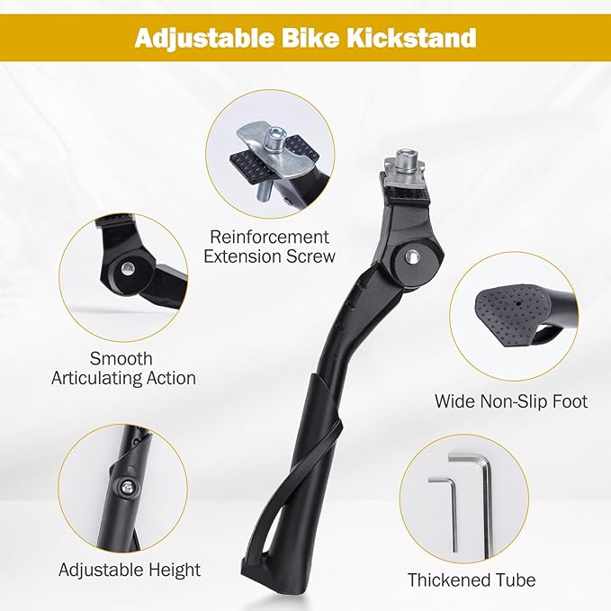 SEISSO Kids Bike kickstand for 18/20/22 Inch Wheel Adjustable Center Mount Aluminum Alloy Bicycle Kickstands Bike Stand for 18-22 Inch Wheel Mountain Bike/Road Bicycle/Adult Bike/Sports Bike