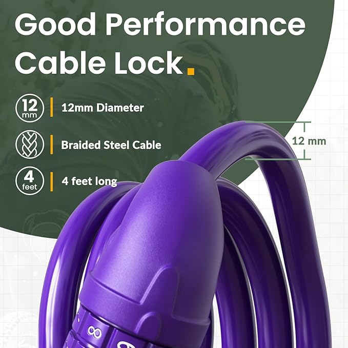 Titanker Bike Lock, Bicycle Lock 4 Feet Cable Lock 1/2 Inch Resettable Bike Lock Combination with Mounting Bracket, Bike Accessories for Bicycle, Electric Scooter, Motorcycle