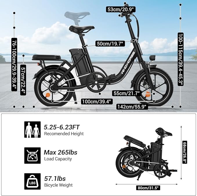 RIDWIND 16" Folding Electric Bike Adults, Peak 630W Adult Electric Bicycles, Up to 25 MPH and 35 Miles Foldable Ebikes, Electric Bike for Teens with 36V 8Ah Removable Battery, UL2849 Certificate