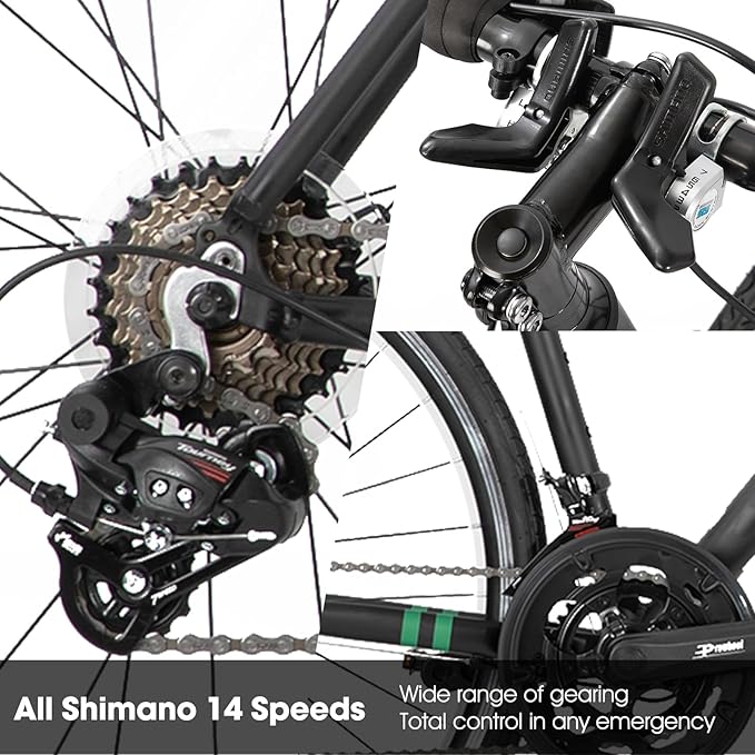 HILAND Adult Road Bike 700c Racing Bike with 14 Speeds, Aluminum Frame, Caliper Brake, City Commuter Bicycle for Women Men