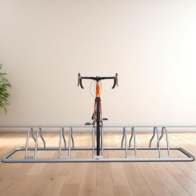 Simple Houseware 5 Bike Bicycle Floor Parking Adjustable Storage Stand, Silver