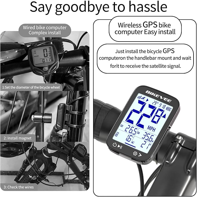 Bike Speedometer GPS Wireless Cycling Computer – Auto Start/Stop, Auto Backlight, Waterproof Bicycle Odometer MPH KM/H, 2.4" LCD Display