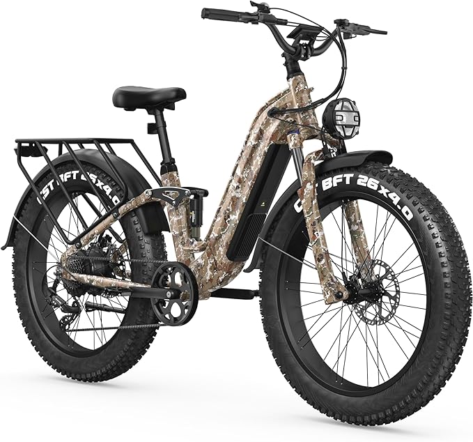 FREESKY Wildcat Ultra 3000W Electric Bike for Adults 105mile Long Range Step-Thru Ebike Motor 37MPH Dirt E Bike 25Ah Samsung Battery 26'' Fat Tire Electric Bicycle Full Suspension for Commute