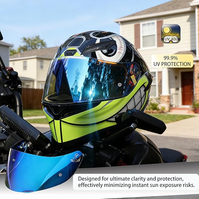Motorcycle Helmet Visor for AGV K1 K1S K3SV K5 K5S, Anti-Scratch UV Protected Full Face Shield, High-Definition Tinted Mirror PC Lens, Day & Night Riding (Transparent Revo Blue)