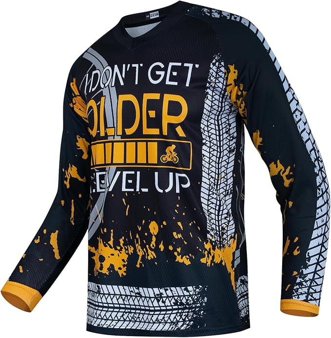 JPOJPO Men's Mountain Bike Jersey Long Sleeve MTB Off-Road Racing Downhill Motocross Shirts Quick Dry&Moisture-Wicking Tops