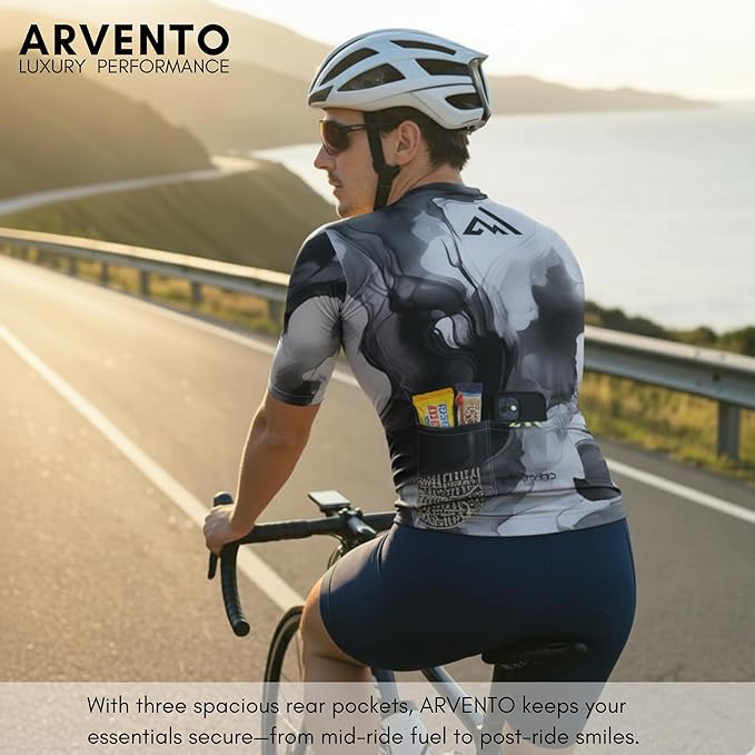 ARVENTO Unisex Cycling Jersey – Performance Fit, Breathable & Quick-Dry Short-Sleeve Road Jersey, 3 Rear Pockets