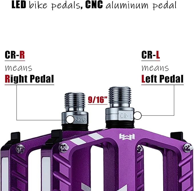LED Bike Pedals in 5 Modes Lights, USB Rechargeable, Waterproof, CNC Aluminium Red Platform Bicycle Pedals w 9/16in Cr-Mo Spindle 3 Bearings for Adult Youth Commuter Road Bike Pedals Replacement