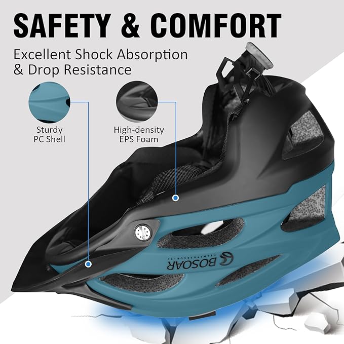 Mountain Bike Helmet,Adult Cycling Helmet with Camera Mount and Detachable Visor for Men Women Youth,Suggested Fit 55-61 Cm