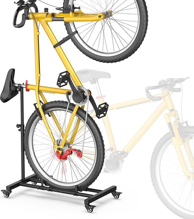 Vertical Bike Stand, Freestanding Upright Bicycle Floor Rack with Adjustable Height, Space-Saving Indoor Bike Holder for Garage & Apartment, Compatible with MTB & Road Bike Wheels up to 29-Inch