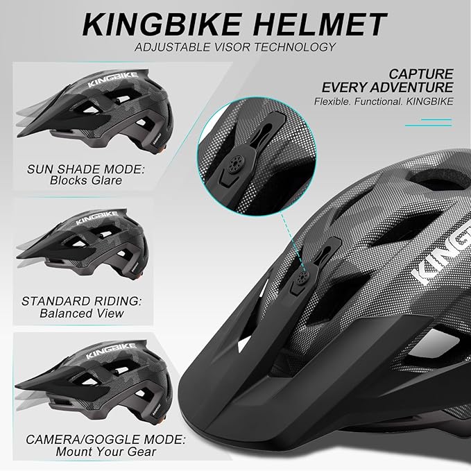 KINGBIKE NTA-8776 Mountain Bike Helmet Professional Ebike Helmets with 3-Level Adjustable Visor & Camera Mount E-MTB Helmet for Adults Men Women Youth E-Bike Safety Certified