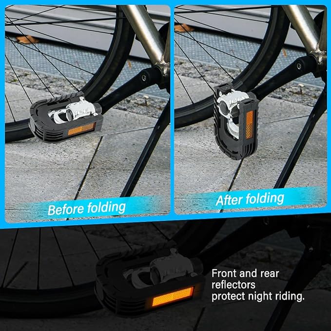 Folding Bike Pedals Mountain Bike Pedals Aluminum Alloy Bicycle Platfor-m Pedal with Reflective Strips,Non-Slip Wide Flat Cycling Pedal for E-Bike,Urban Commute,MTB Bikes