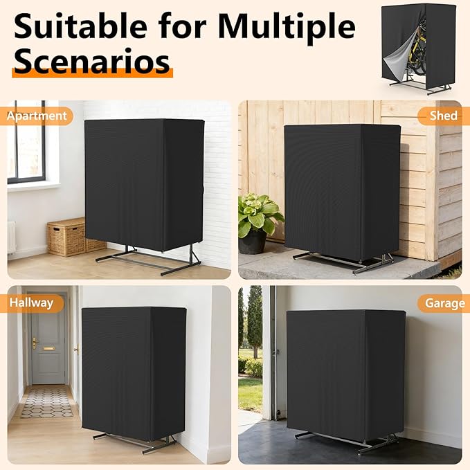 Vertical Bike Rack Cover,Fits 5-8 Bicycle Storage Rack,Bike Covers Outdoor Storage Waterproof,Dustproof Bicycle Cover,Black