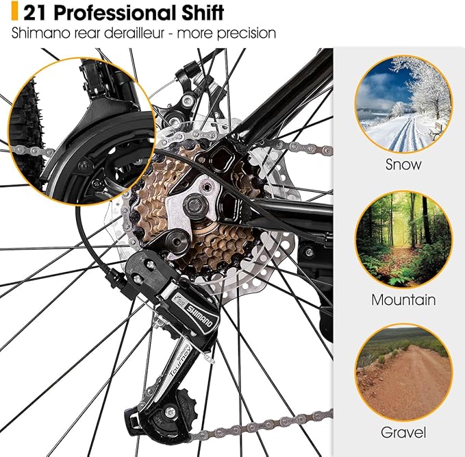 HH HILAND 26'' Mountain Bike, 3 6 Spokes, 21 Speeds Drivetrain, Aluminum Frame 26 Inch Wheels, Disc-Brake Bike for Men Women Men's MTB Bicycle