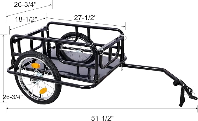 Bike Cargo Trailer, Bicycle Trailer, 110 Lbs Load Capacity, Heavy-Duty Bike Trailer Storage Cart, Foldable Compact Storage with Universal Bike Hitch, 16" Wheels & Reflectors for Camping