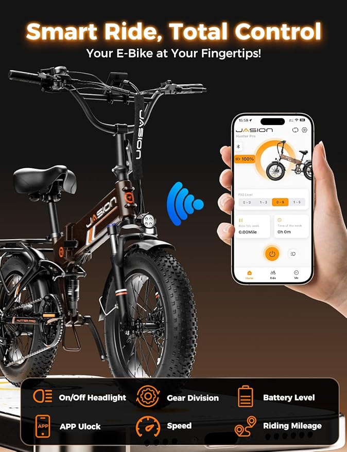 Jasion X-Hunter ST/PRO Foldable Electric Bike for Adults with 20'' Fat Tire,Up to 71-80 Miles Range Ebike,1800W/1400W Peak Motor,30+MPH E Bike,Full Suspension&Dual Hydraulic Disc Brakes Bicycles
