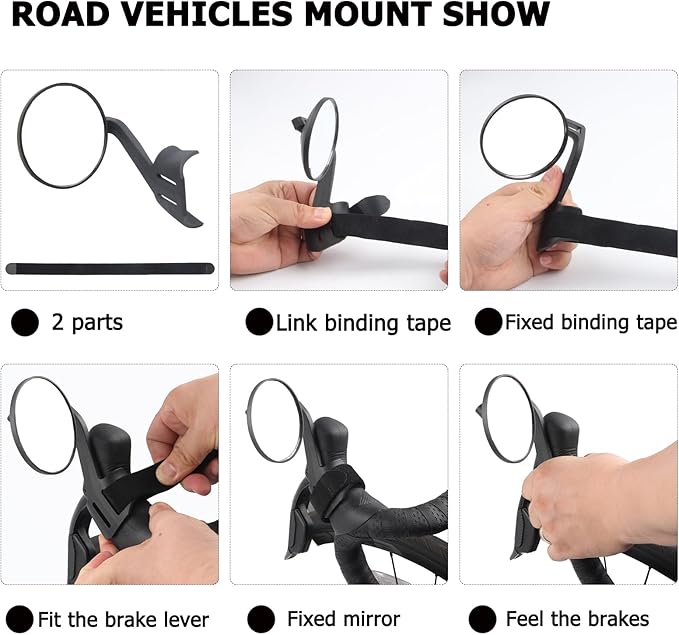Road Bike Mirror, Cycling rearview mirrors, Wide Angle Convex Adjustable Rotatable Scratch Resistant Shockproof bicycle Mirrors of road Bikes, Mount to road bike handlebar (LEFT)