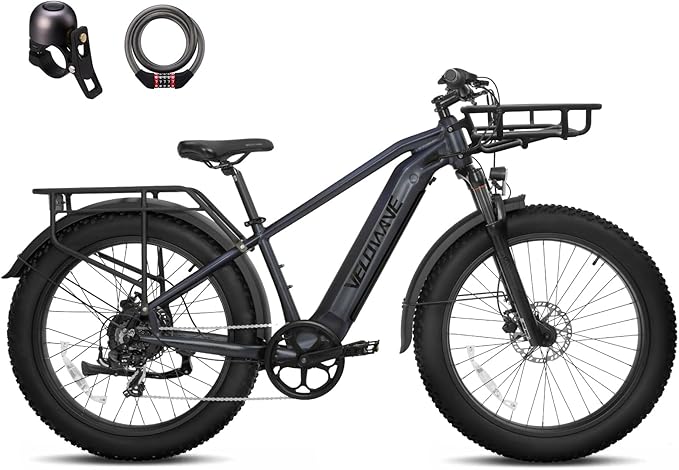 VELOWAVE Electric Bike for Adults Peak 1200W BAFANG Motor 28MPH Mountain Ebike 47.97V 14.4AH Removable LG Cells Battery 26'' Fat Tire E Bike Shimano 7-Speed