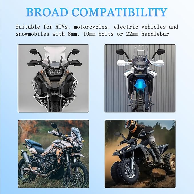 Adventure Motorcycle Mirrors, Foldable Motorbike Rear View Side Mirror W/Ball-Head Universal 10MM 8MM Screw and 7/8" Handlebar for ATV ADV Street Dirt Bike Ebike Scooter Quad Off-Road-Motorcycles