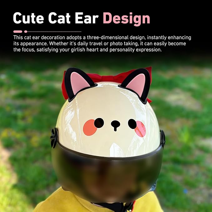 2 PCS Cute Cat Ear Motorcycle Helmet Decoration, Self-Adhesive Wear-Resistant Automotive Helmet Ornament Accessory, Universal for Most Motorcycle Scooter Helmets