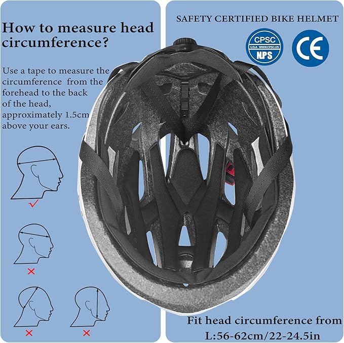 Road Bike Helmet Adult Men & Women, Adjustable Lightweight Design (22-24.5 Inches) - Vented, Removable Visor & Reflective White, for Day and Night Commuting & Sports | CPSC Certified