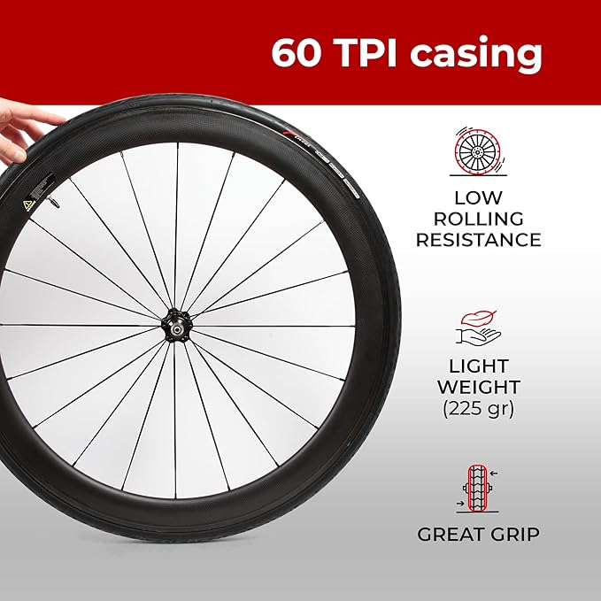 Fincci 700x25c Tire - Road Bike Tires 25-622 with 1 mm Nylon Anti Puncture - Black 700c Bike Tire Puncture Proof with Kevlar for Racing, Hybrid, Folding Bicycles - Flatless Bike Tires 28 inch