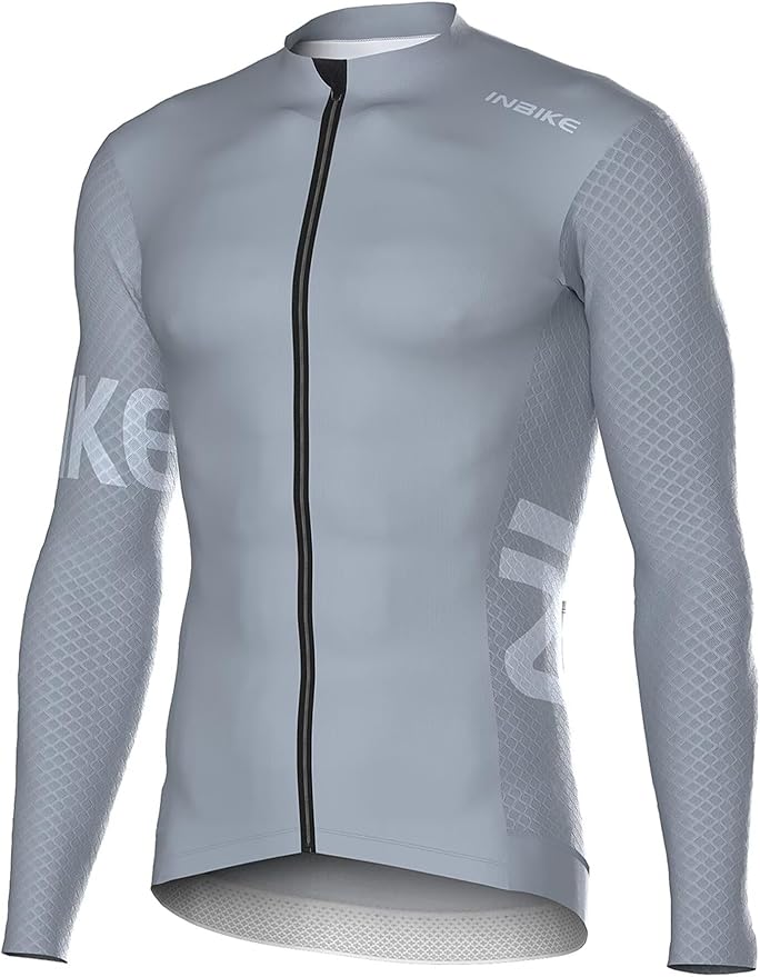 INBIKE Cycling Jersey Men, Long Sleeves Quick Dry Bike Shorts with Pockets, Moisture Wicking Bicycle Tops for Road Biking MTB