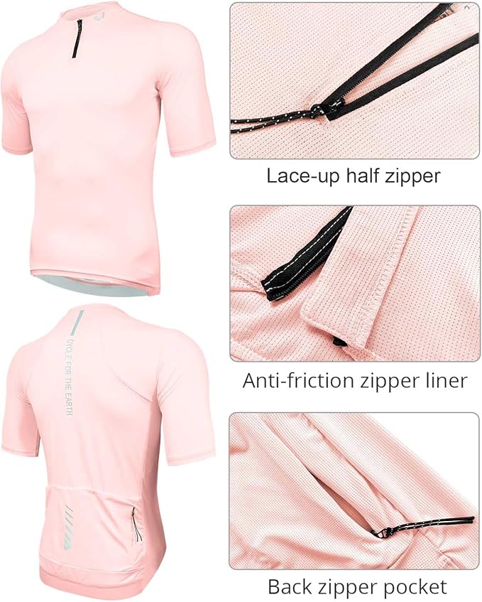 Wulibike Cycling Jersey Men Short Sleeve, Road Bike Shirts 1/4 Zipper with Pockets, Bicycle Clothing Breathable Quick Dry
